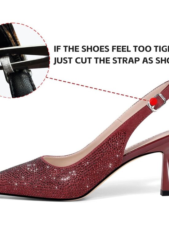 Women's Burgundy Kitten Slingback Low Heels Dress Shoes Closed Toe Pumps - Picture 5 of 7